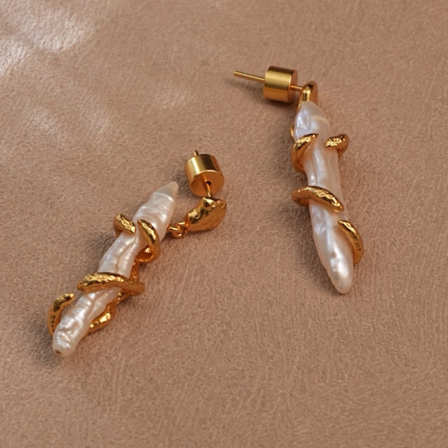 Unique Natural Freshwater Pearl 24K Real Gold Plated Earrings