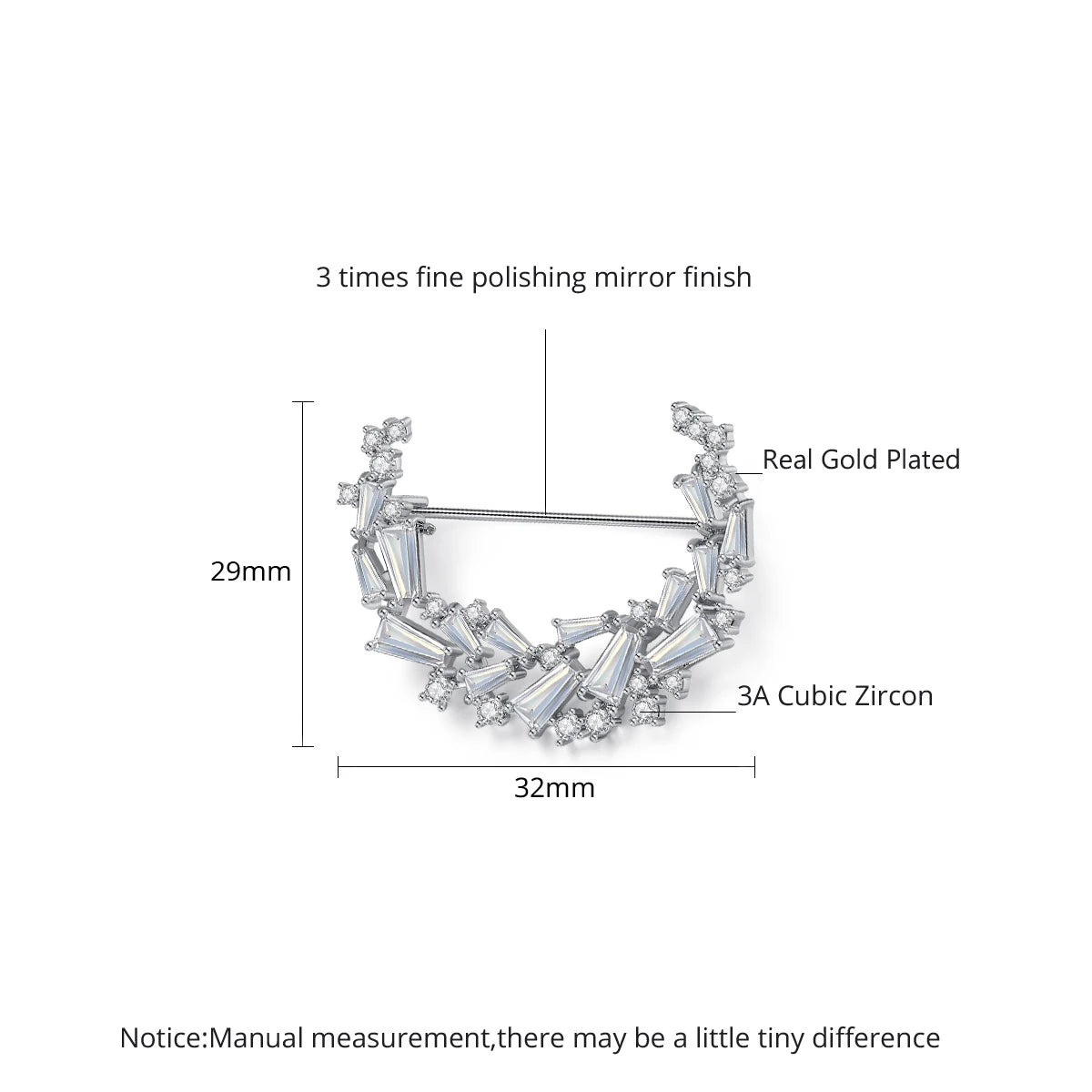Elegant Cubic Zirconia Moon Brooch