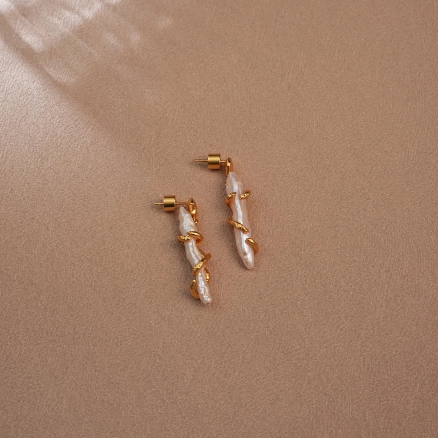 Unique Natural Freshwater Pearl 24K Real Gold Plated Earrings