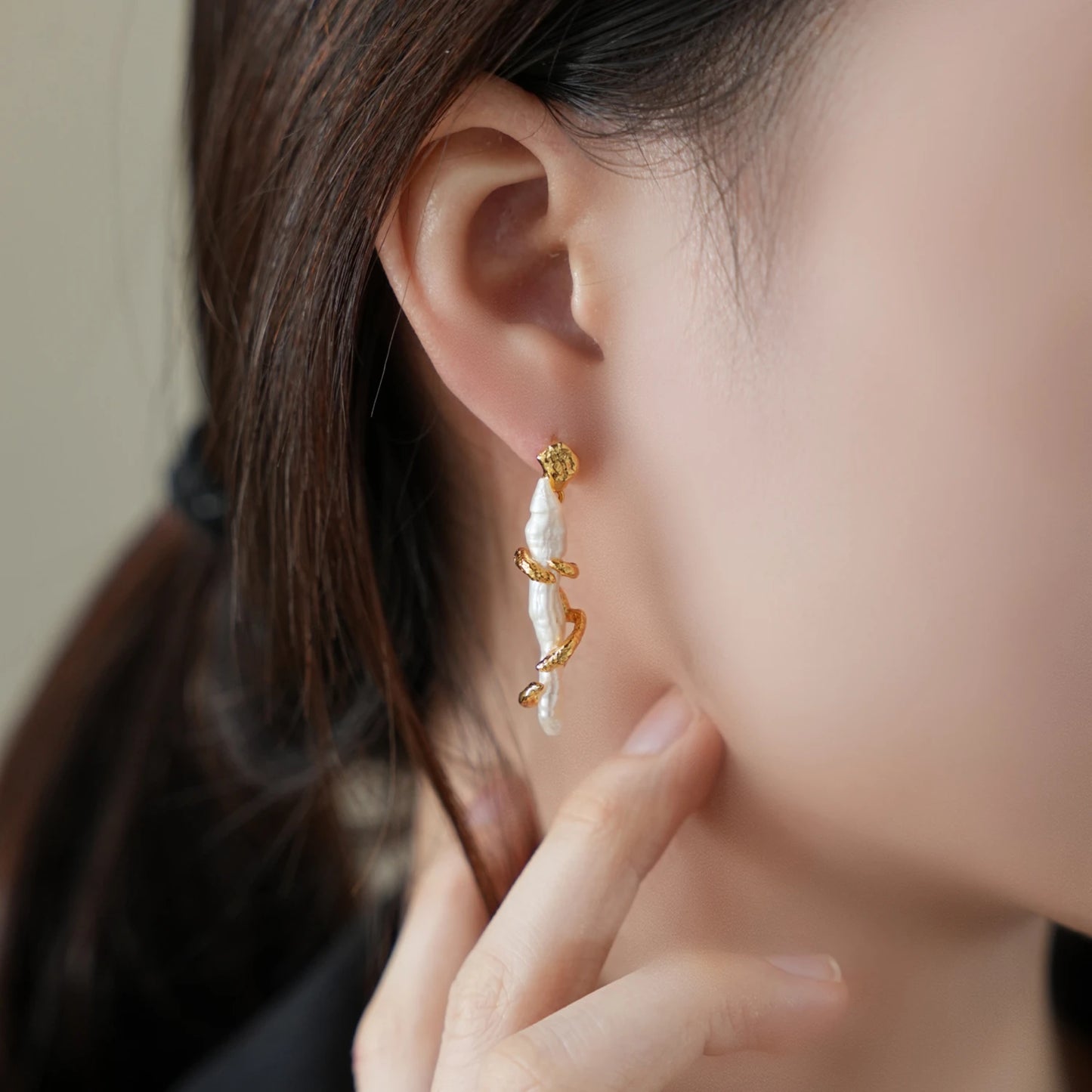 Unique Natural Freshwater Pearl 24K Real Gold Plated Earrings
