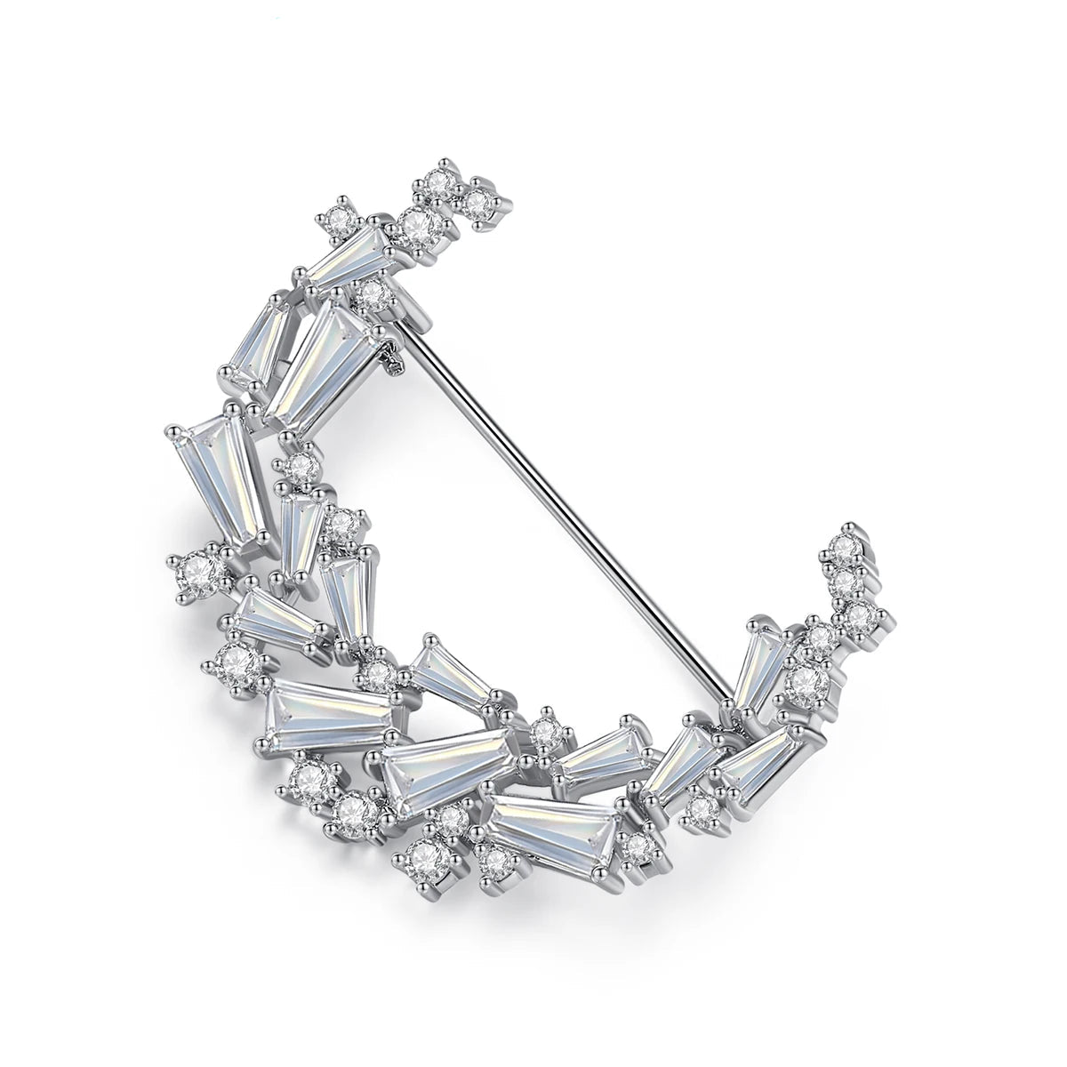 Elegant Cubic Zirconia Moon Brooch
