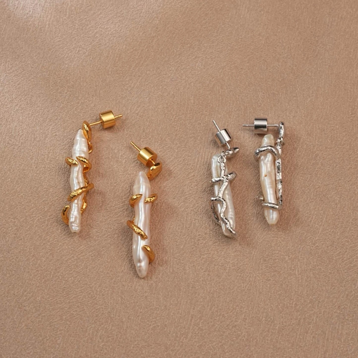 Unique Natural Freshwater Pearl 24K Real Gold Plated Earrings