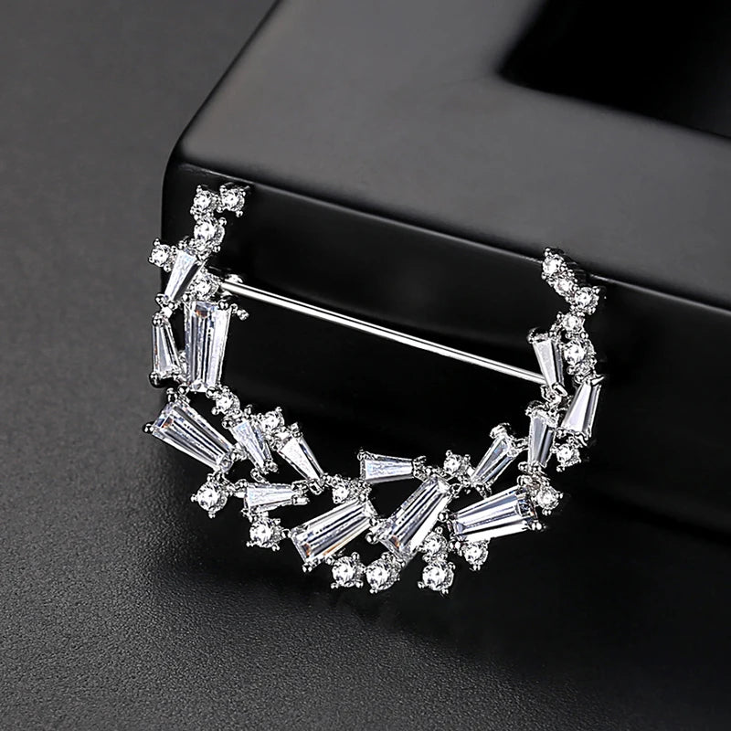 Elegant Cubic Zirconia Moon Brooch