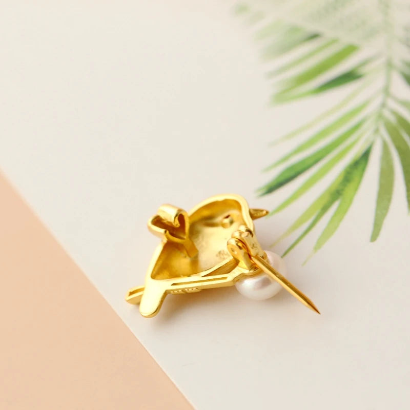 Authentic 925 Sterling Silver 18K Gold Plated Little Birds Brooch