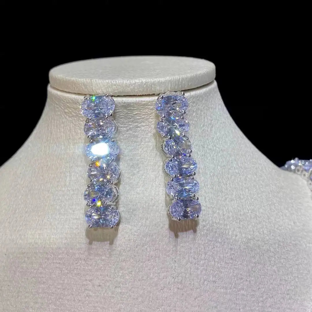 Elegant Round CZ Crystal Necklace and Earring Set