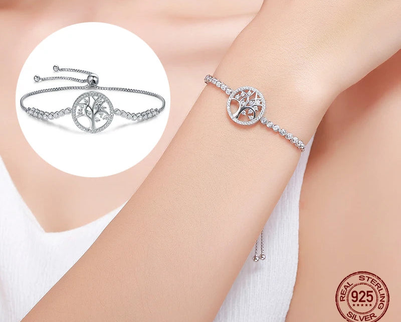 Authentic 925 Sterling Silver Tree of Life Tennis Adjustable Bracelet