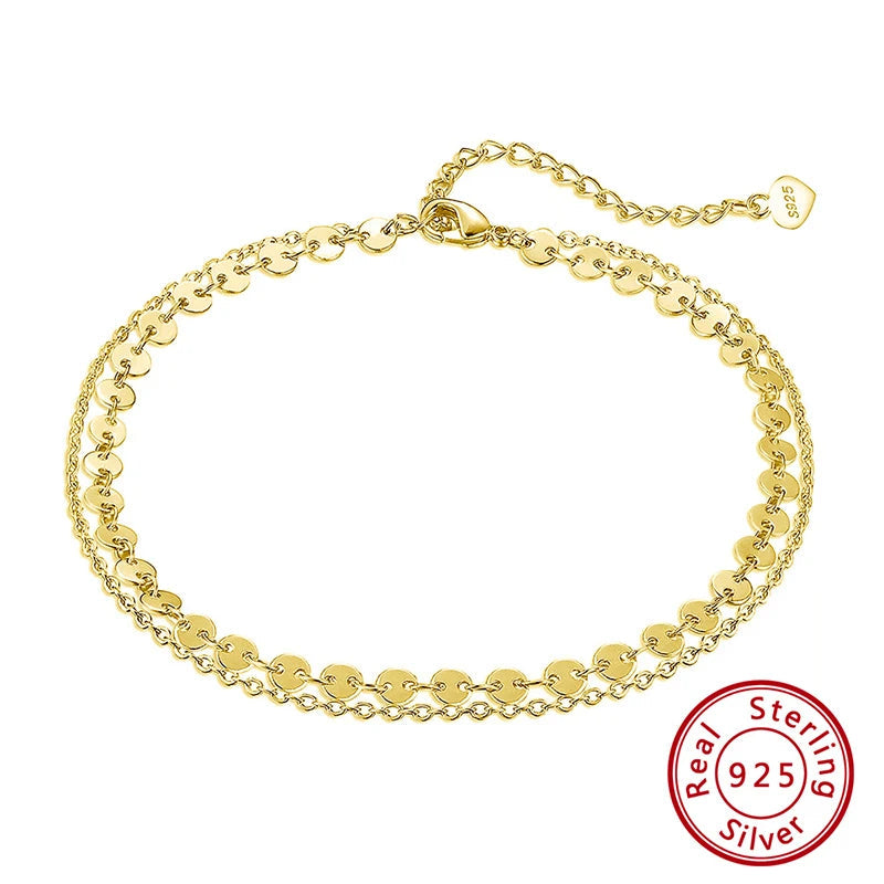 Timeless 925 Silver Fashion Coin Cable Chain Anklets