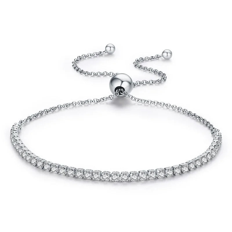 Radiant CZ Tennis Slider Adjustable Bracelet – 14K Gold Plated, 925 Sterling Silver