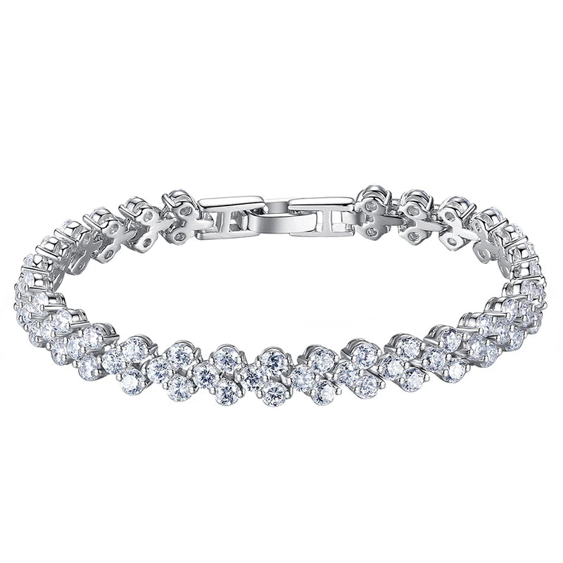 Brilliant 14K White Gold Roman Lab Moissanite Diamond Bracelet