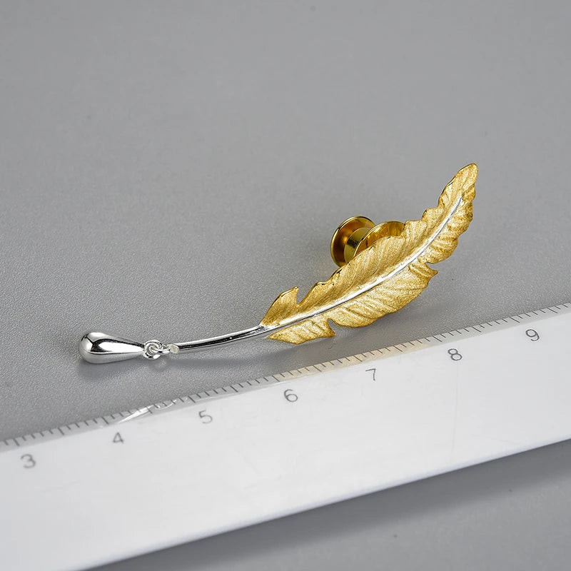 Luxury 18K Gold Long Goose Feather Brooch