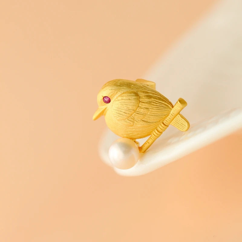 Authentic 925 Sterling Silver 18K Gold Plated Little Birds Brooch