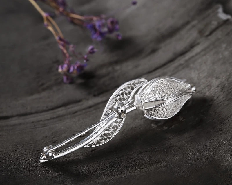Classic 925 Sterling Silver Tulip Brooch