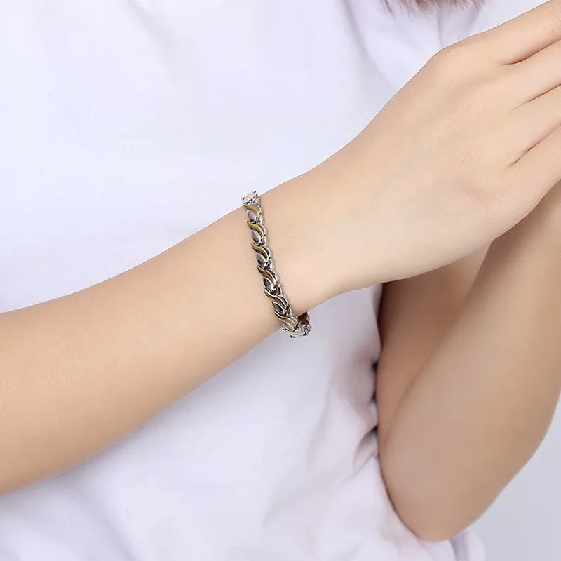 Sleek Gold-Tone Magnetic Health Energy Germanium Stainless Steel Waterproof Bracelet