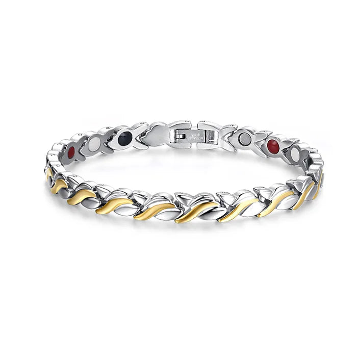 Sleek Gold-Tone Magnetic Health Energy Germanium Stainless Steel Waterproof Bracelet
