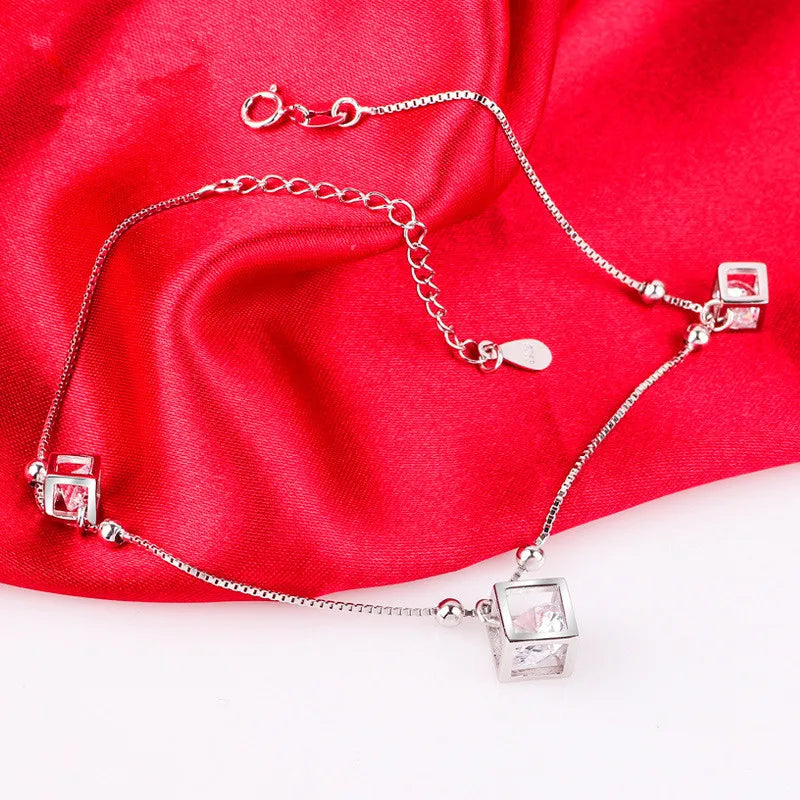 Timeless 925 Sterling Silver Cubic Zirconia Crystal Anklet