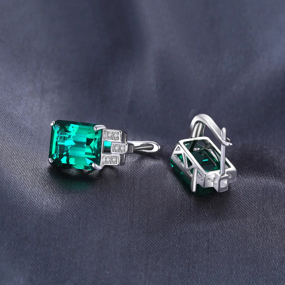 Elegant Green Simulated Emerald 925 Sterling Silver Clip Earrings