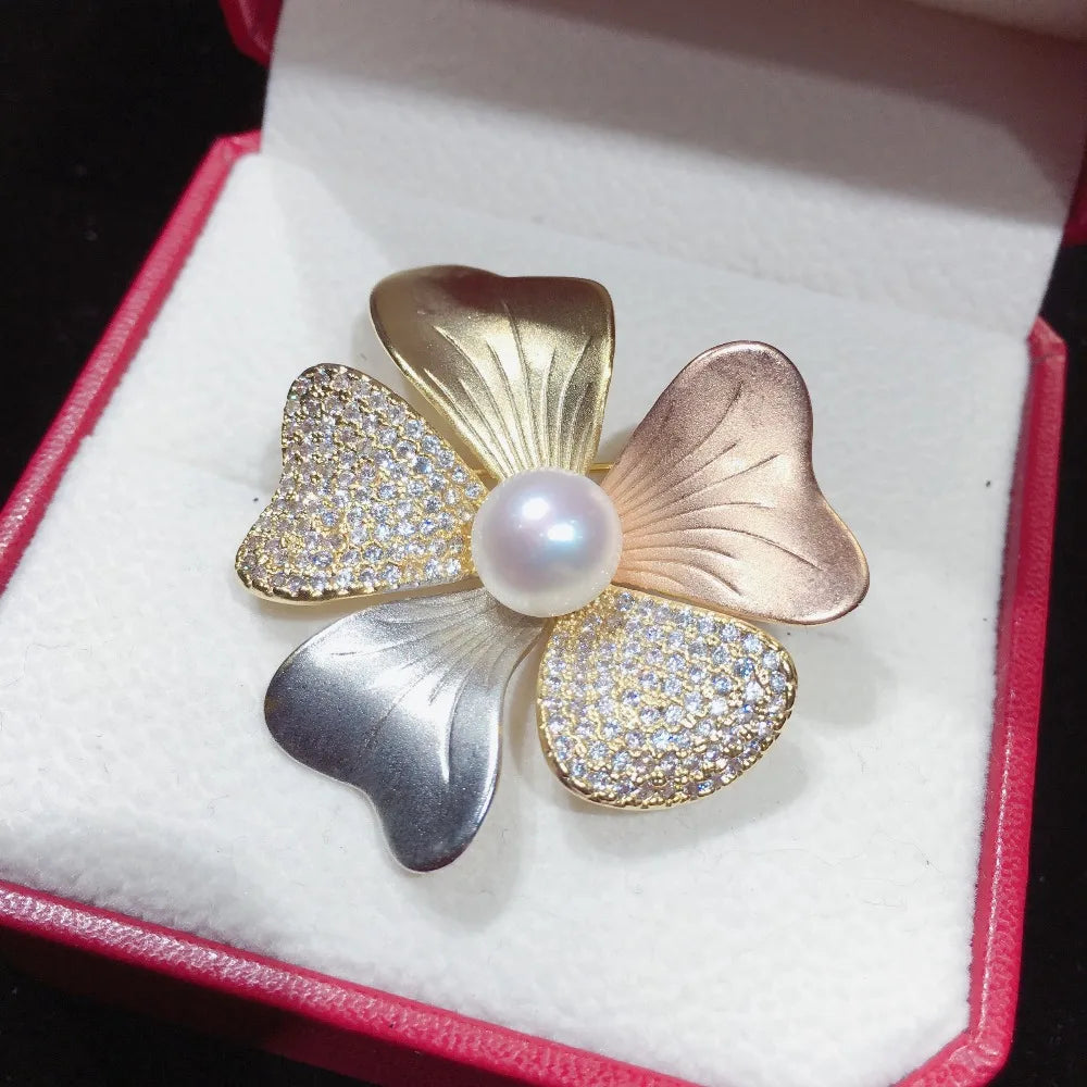 Stylish Tricolor Natural Freshwater Pearl Brooch