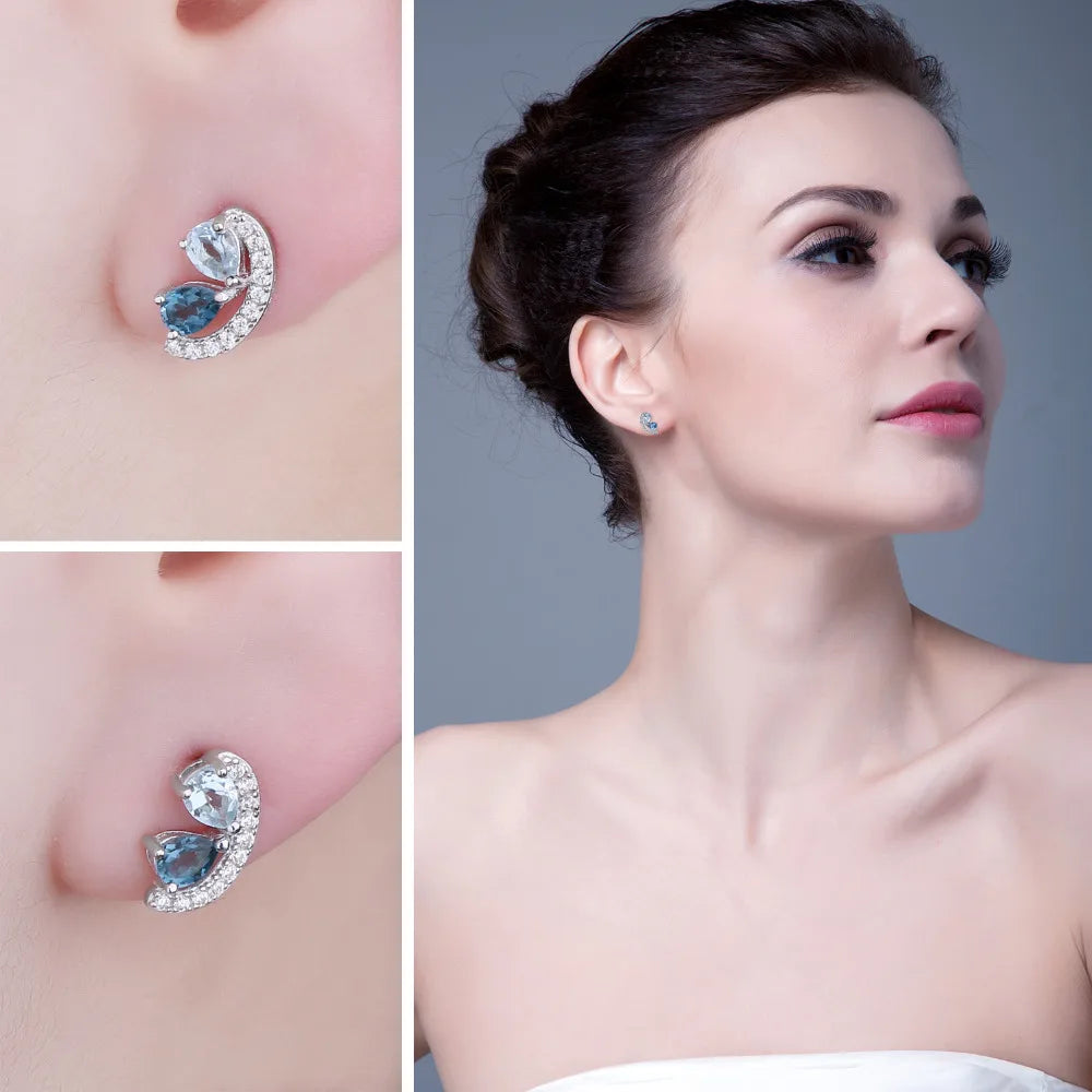 Shimmering Natural Sky Blue Topaz 925 Sterling Silver Earrings