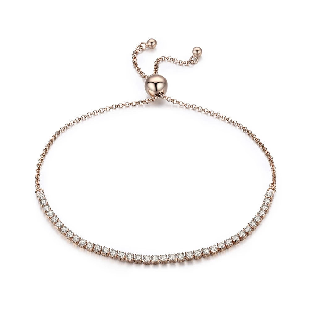 Radiant CZ Tennis Slider Adjustable Bracelet – 14K Gold Plated, 925 Sterling Silver