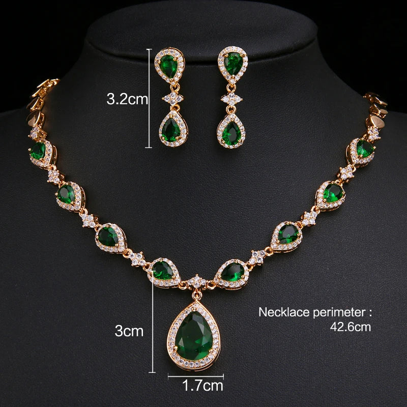 Charming Green Waterdrop Zirconia Earrings And Necklace Jewelry Sets