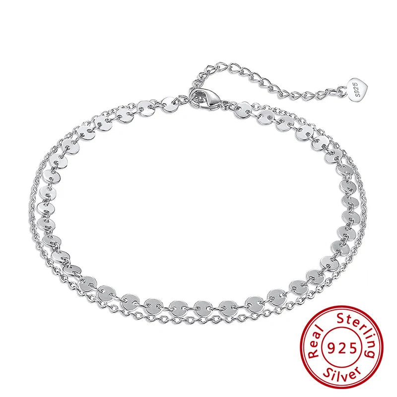 Timeless 925 Silver Fashion Coin Cable Chain Anklets