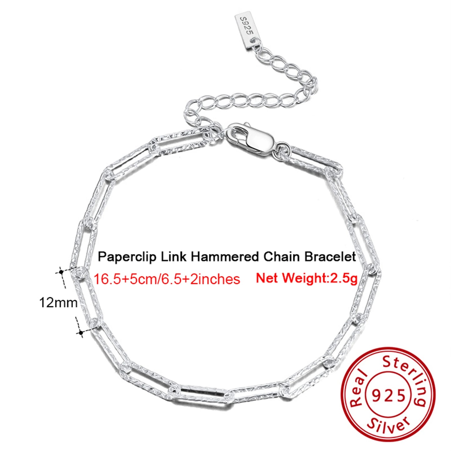 Sophisticated 925 Sterling Silver Paperclip Chain Bracelet