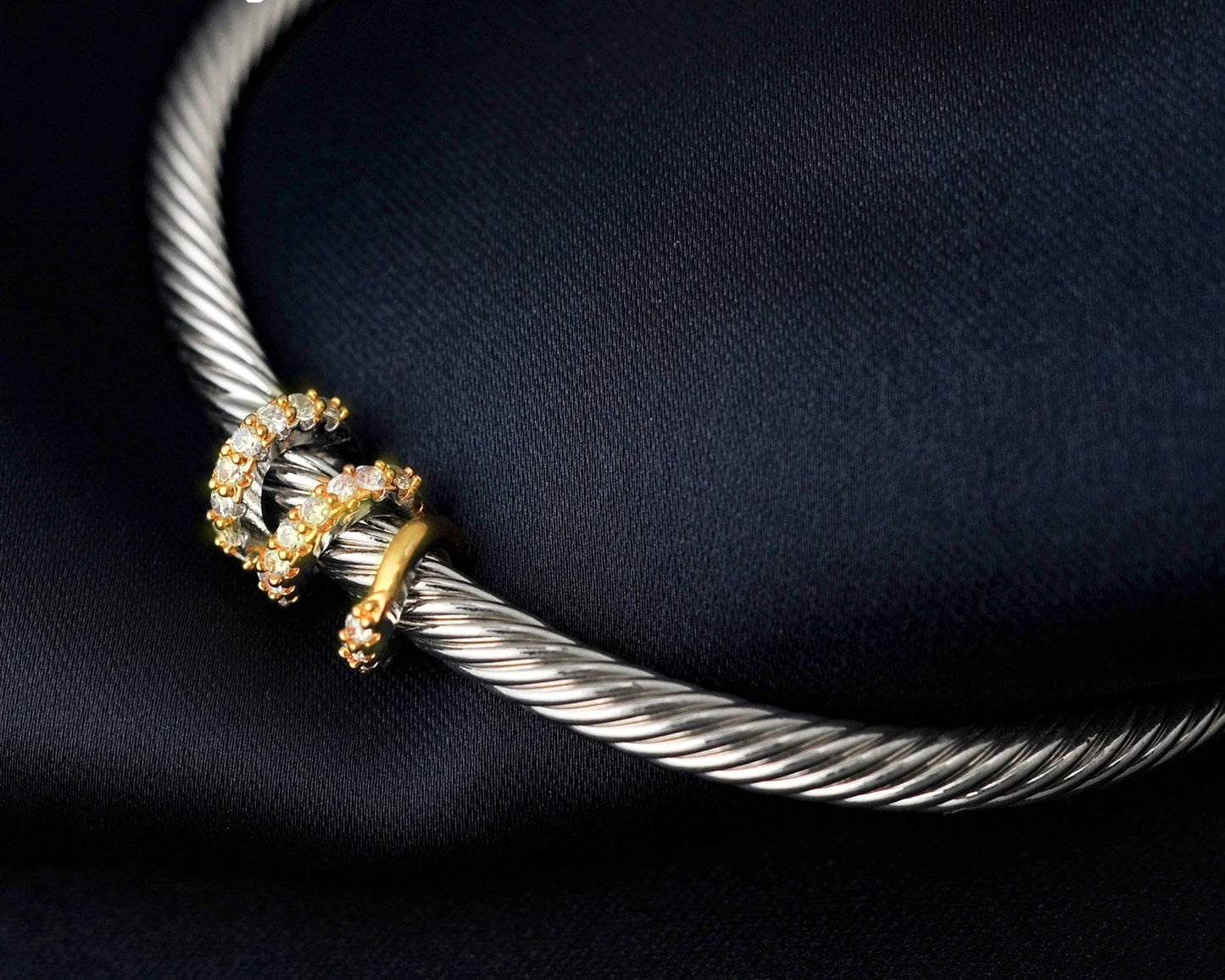 Chic Copper Rope Vintage Cubic Zirconia Adjustable Stackable Bangle Cuff