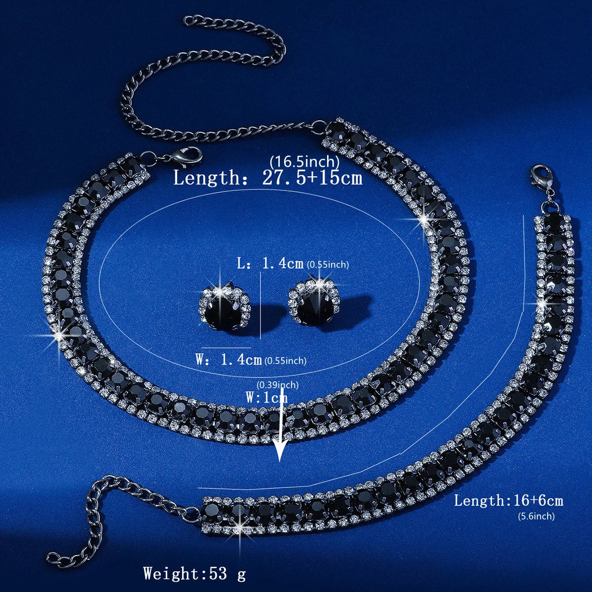 Elegant Black, Green, Blue & Gold Crystal Jewelry Set