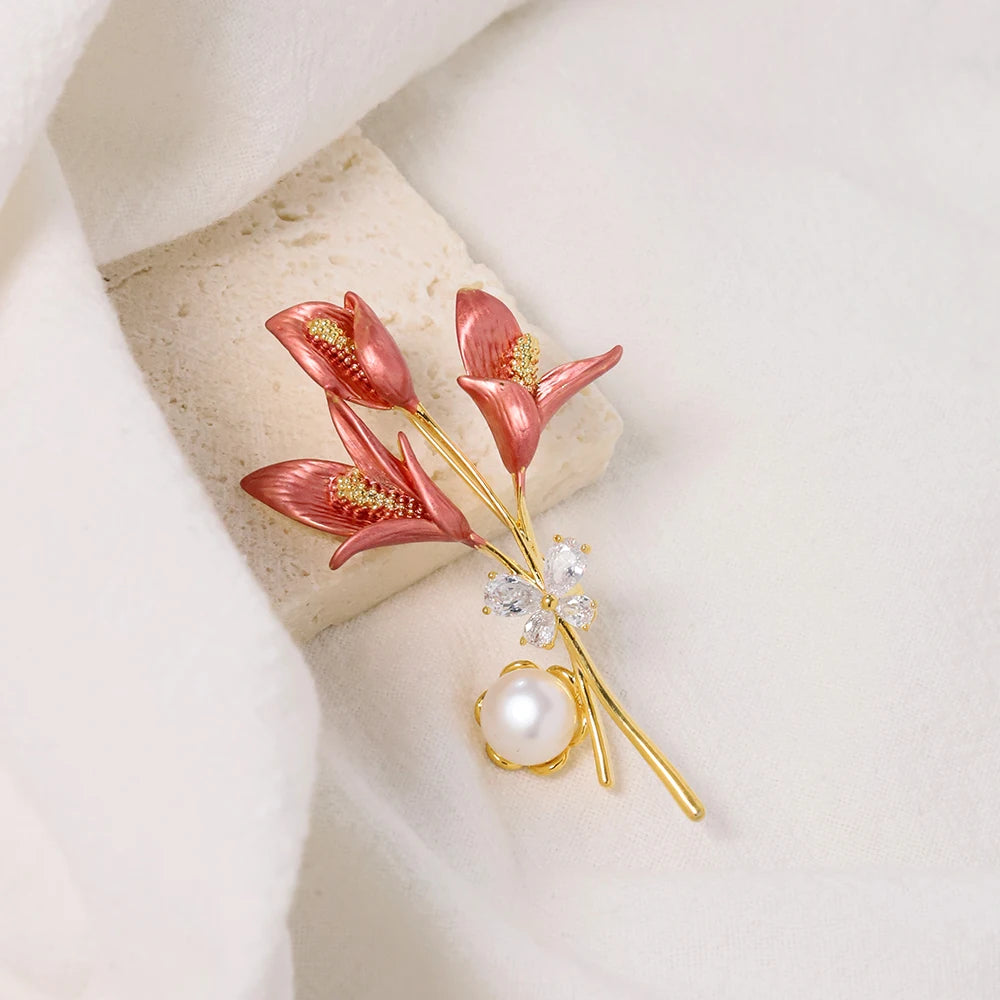 Timeless Natural Freshwater Pearls with White and Black Shell Flowers Brooches