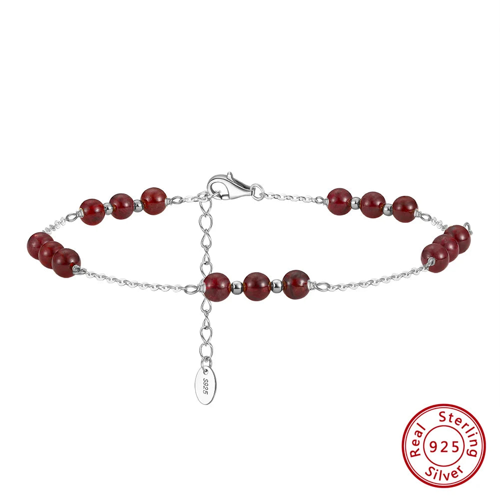 Delicate Genuine Beaded Garnet Anklet