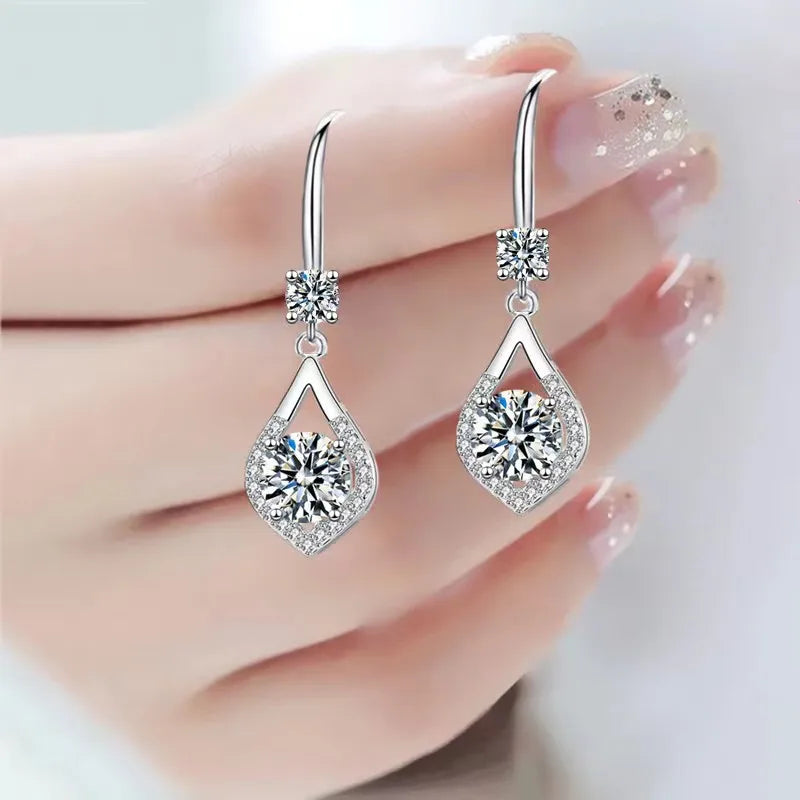 Stylish 925 Sterling Silver 1-2 Carat Moissanite Water Drop Earrings