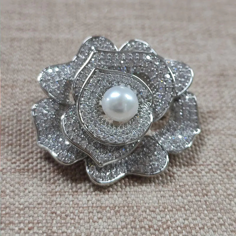 Sparkling Freshwater Pearl in 3D Flower Design Brooch