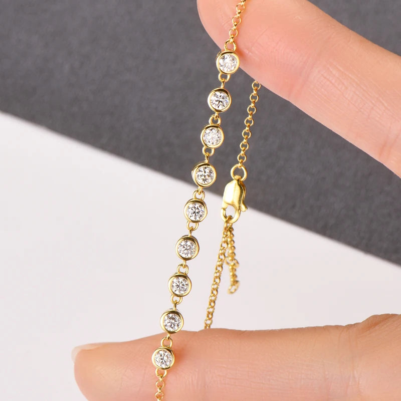 Elegant 925 Silver Moissanite Bracelet with 3mm Bezel-Set D Color Stones