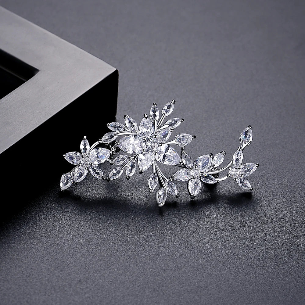Dazzling Cubic Zirconia Flower Brooch