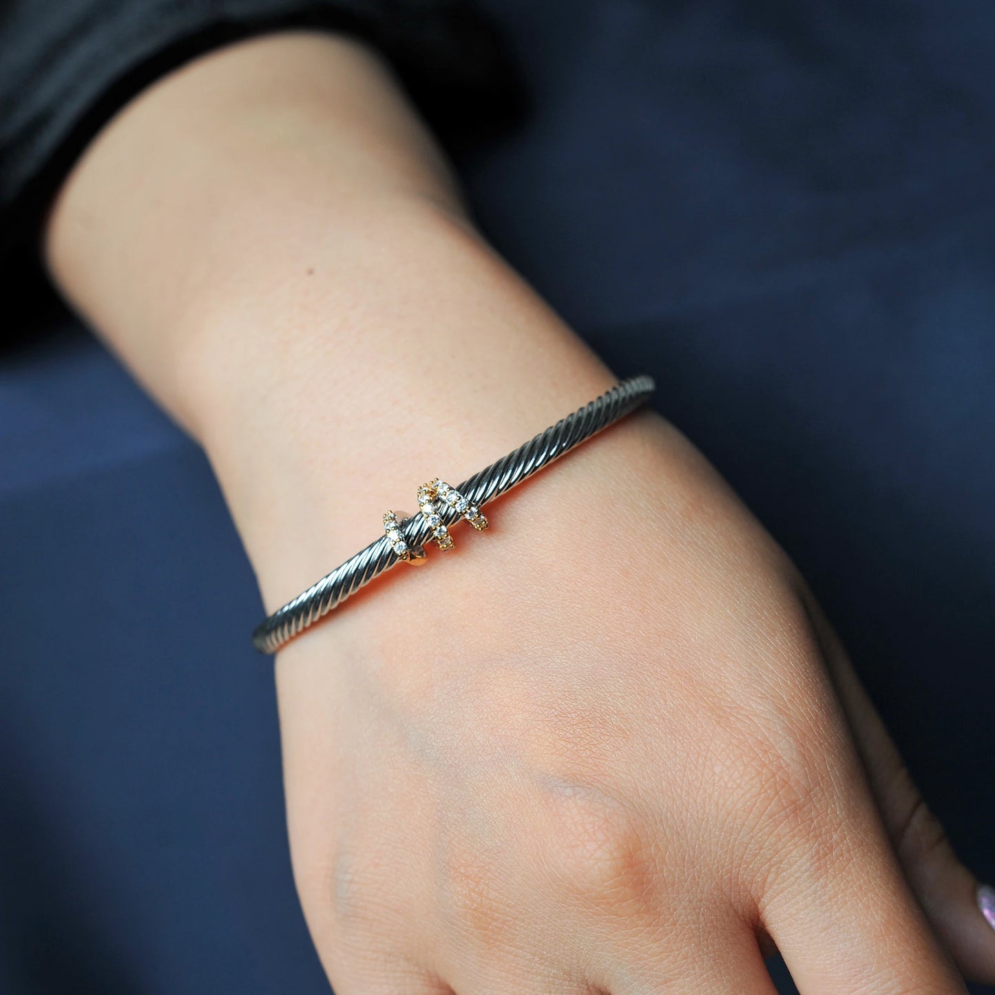 Chic Copper Rope Vintage Cubic Zirconia Adjustable Stackable Bangle Cuff