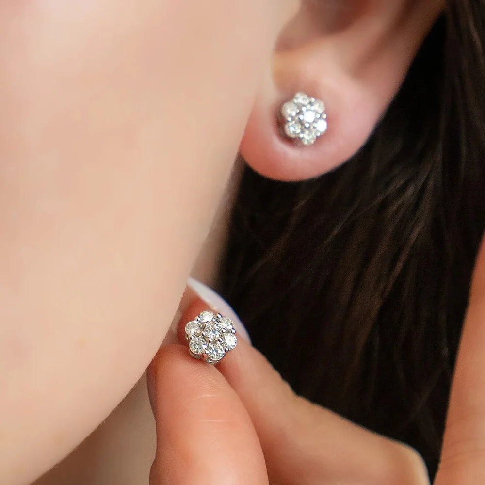 Timeless Flower Moissanite Stud Earrings – 7CT Cluster in 925 Silver