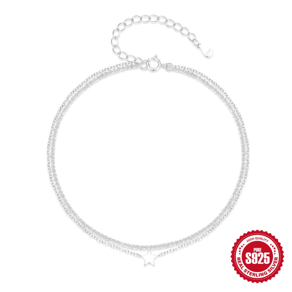 Radiant 925 Sterling Silver Shiny Zirconia Anklets