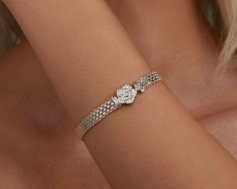 Sparkling 925 Sterling Silver Zirconia Rose Bracelet