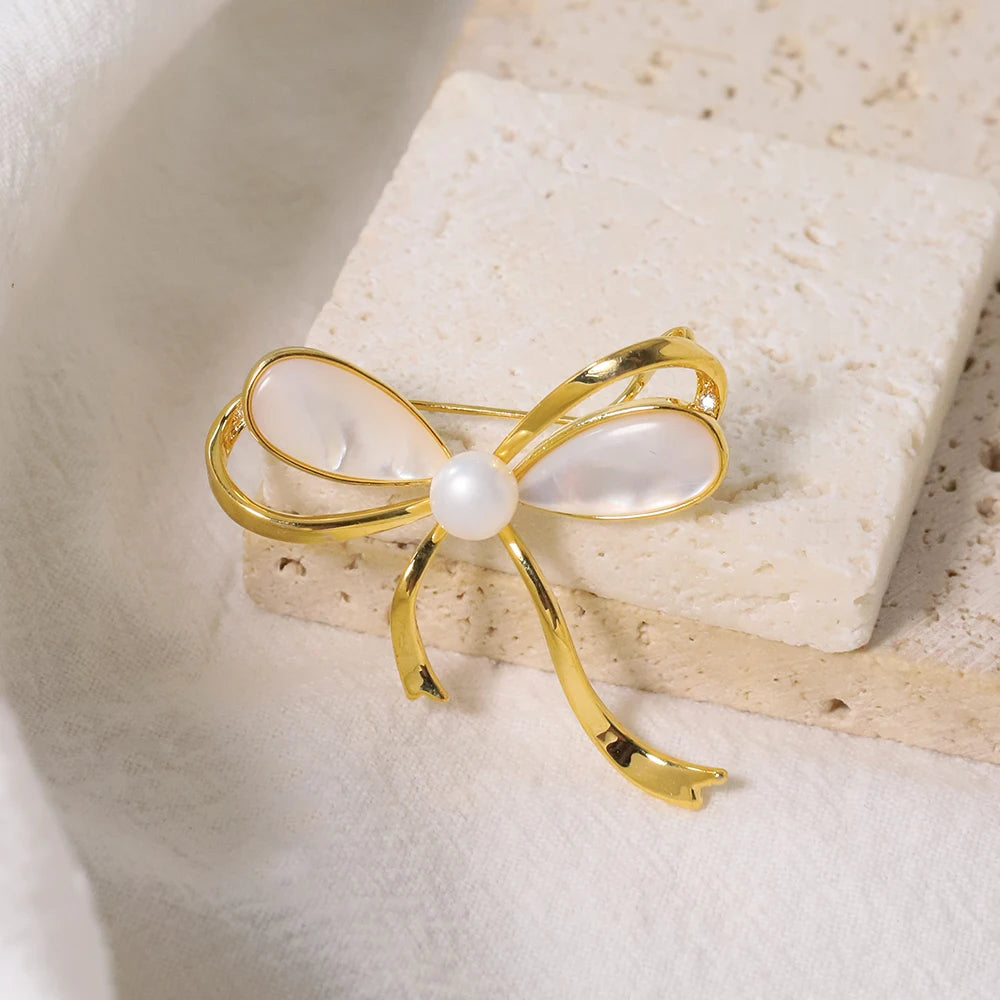 Timeless Natural Freshwater Pearls with White and Black Shell Flowers Brooches