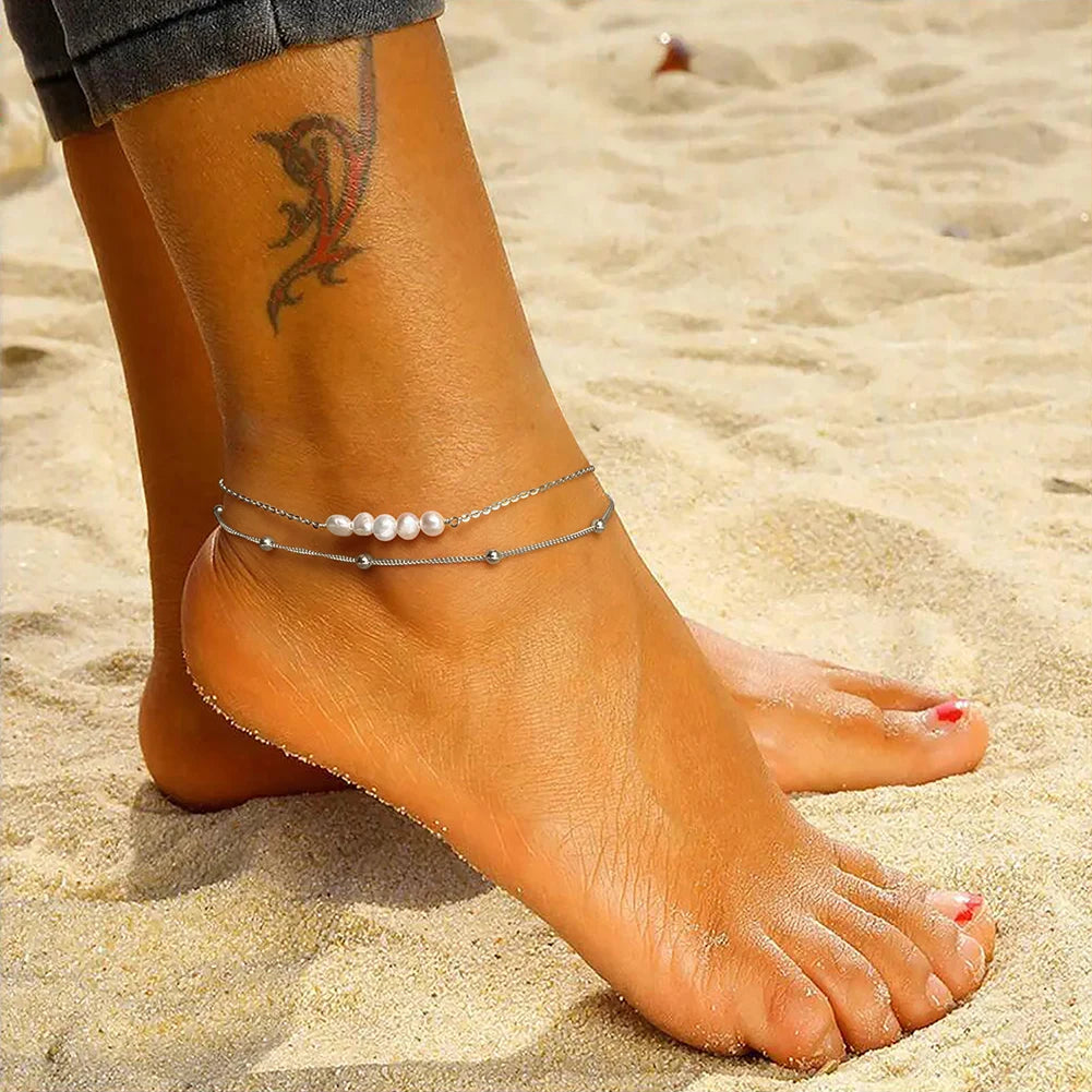 Chic Natural freshwater pearls 925 Sterling Silver Anklet