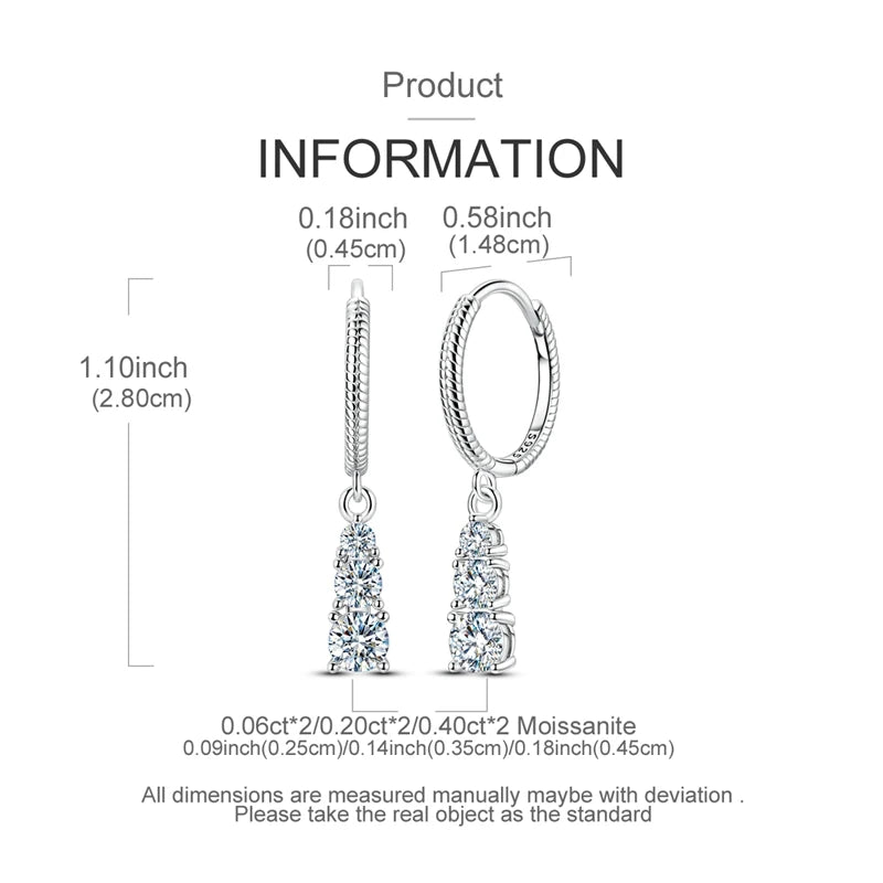 Dazzling Three-Stone Moissanite Pendant Earrings – 925 Sterling Silver