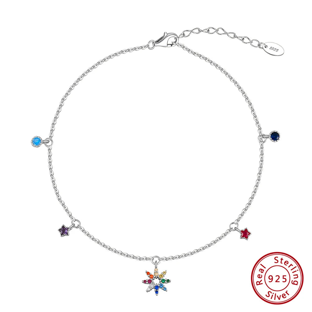 Minimalist 925 Sterling Silver Muti-Colors CZ Ankle