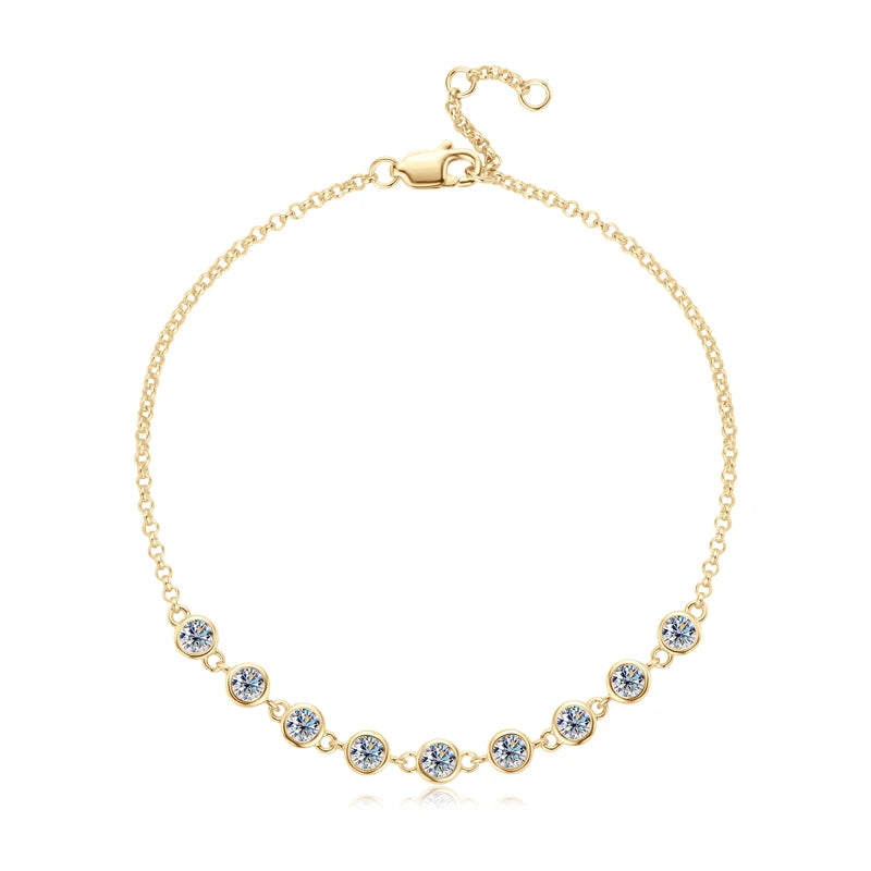 Elegant 925 Silver Moissanite Bracelet with 3mm Bezel-Set D Color Stones