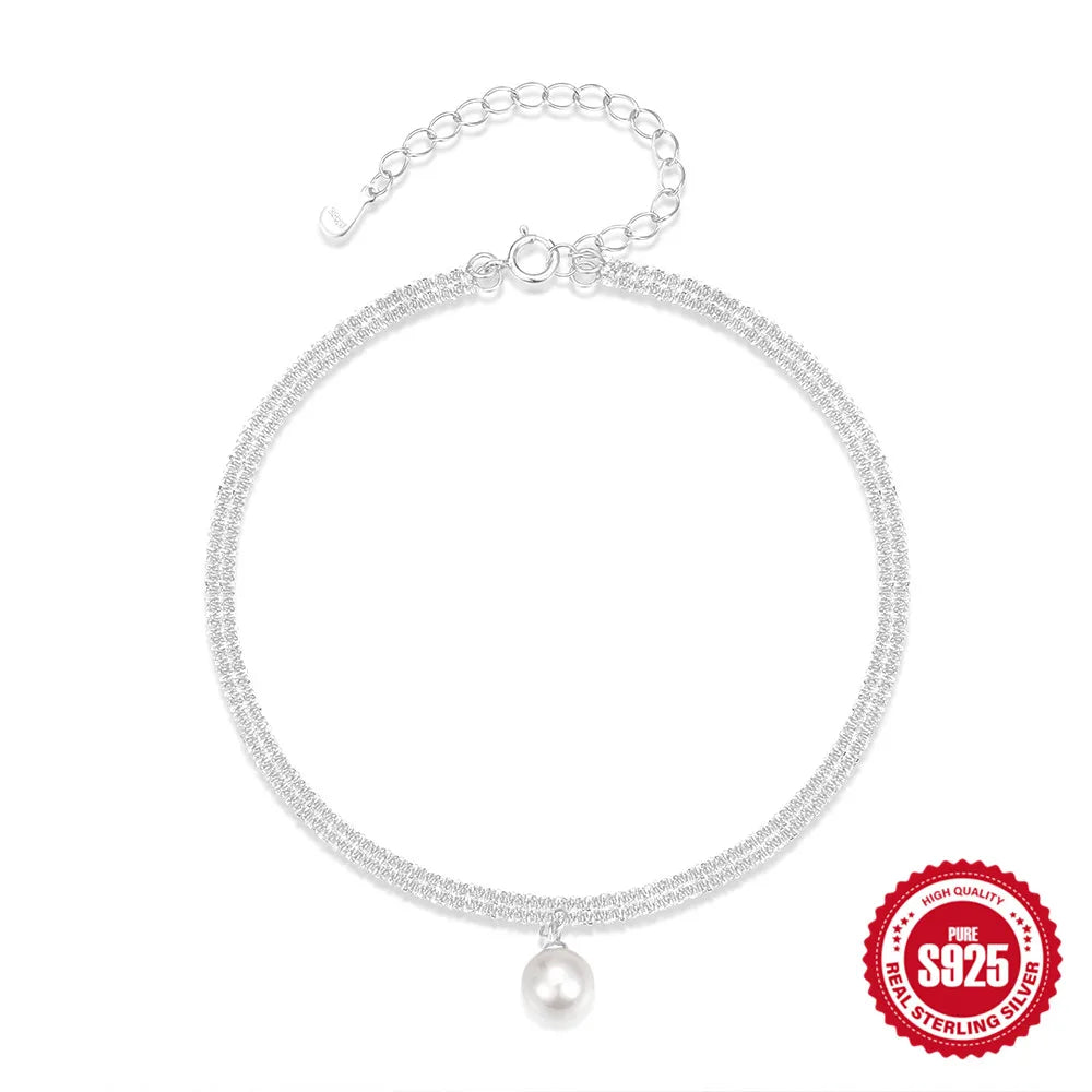 Radiant 925 Sterling Silver Shiny Zirconia Anklets
