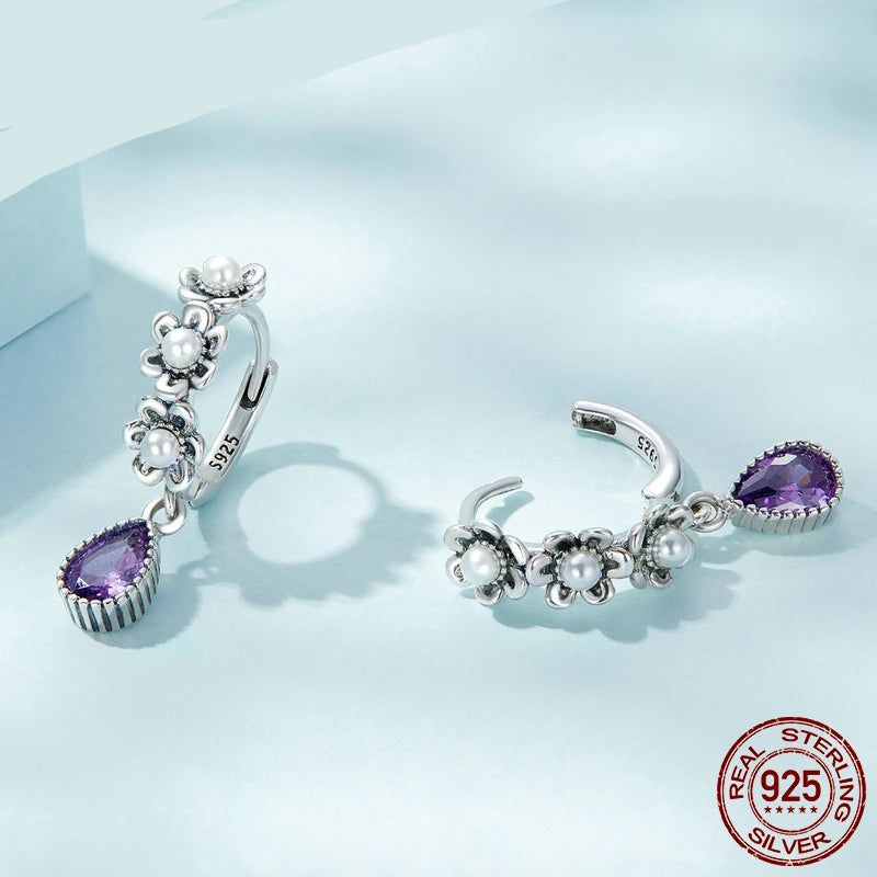 Vintage Floral Pearl Drop Earrings – 925 Silver Jewelry