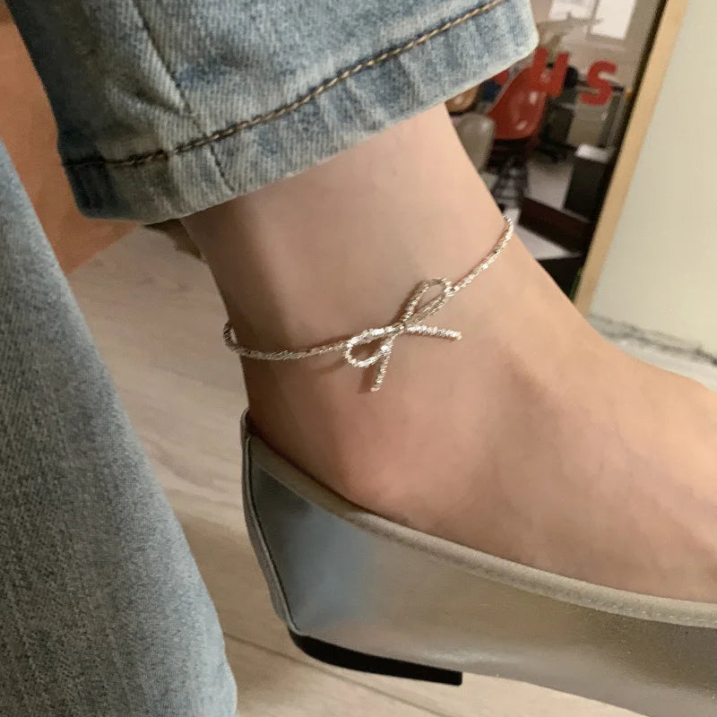 Elegant 925 Sterling Silver Bowknot Anklet