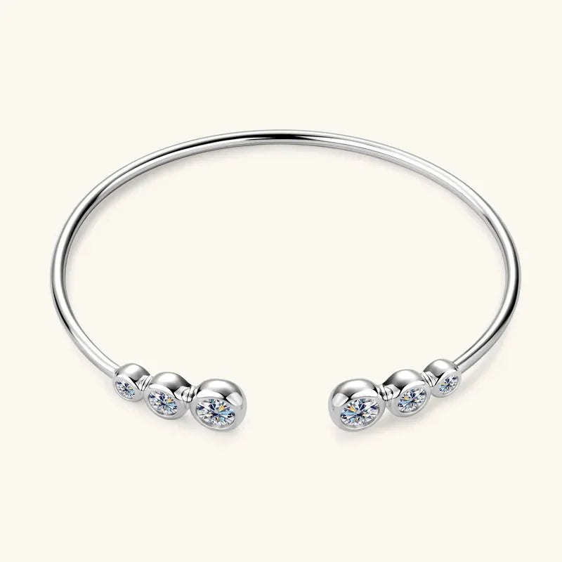 Minimalist Silver 925 D Color Moissanite Open Ended Bracelet