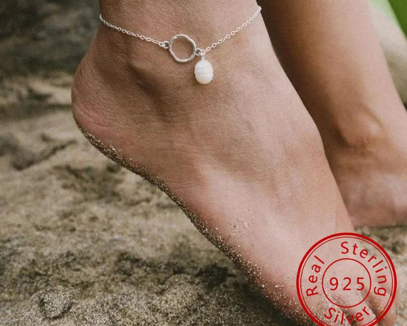 Trendy Sterling Silver Gold Plated Freshwater Pearl Anklet