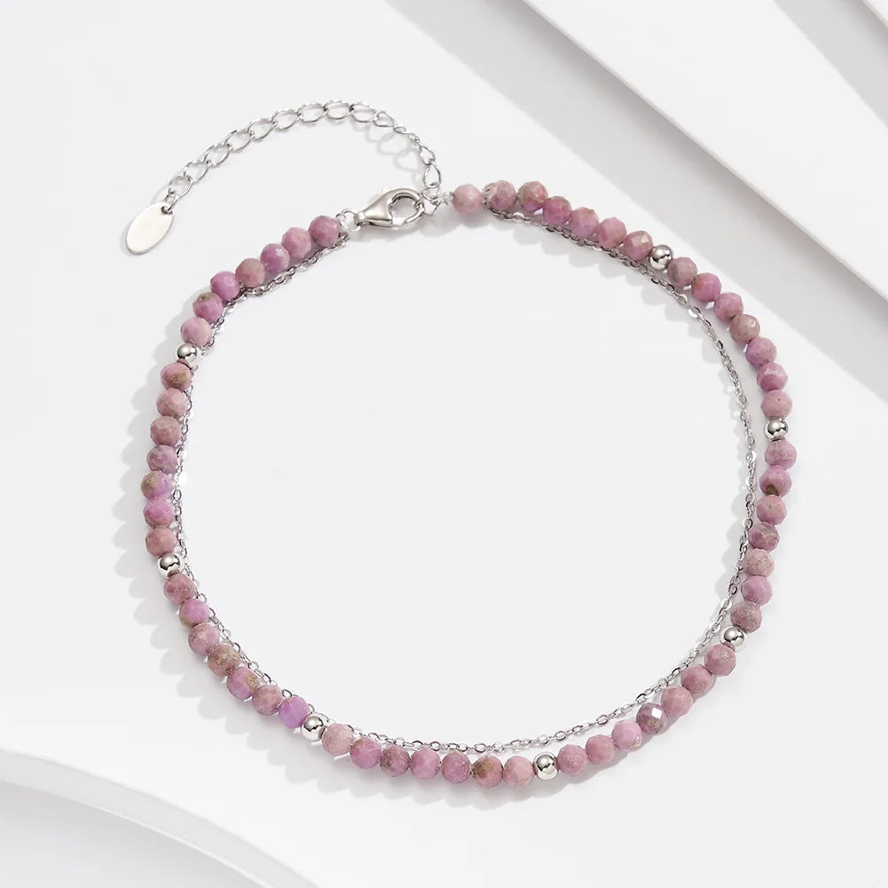 Elegant 925 Sterling Silver Purple Mica Anklet