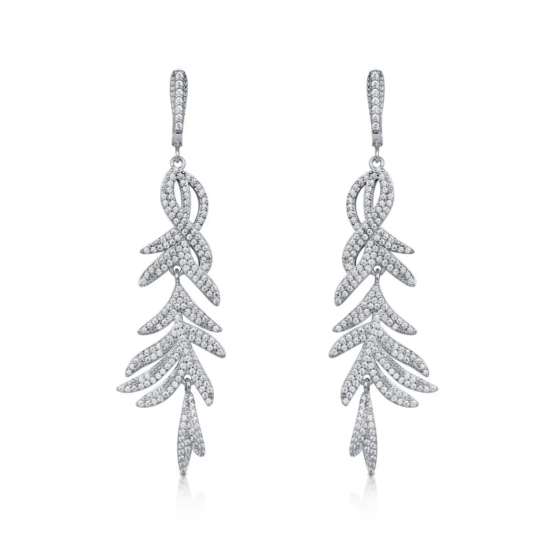 Sparkling White Cubic Zirconia Dangling Leaf Earrings